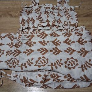 2 Piece Leaf Print Jumpsuit - Brown and White